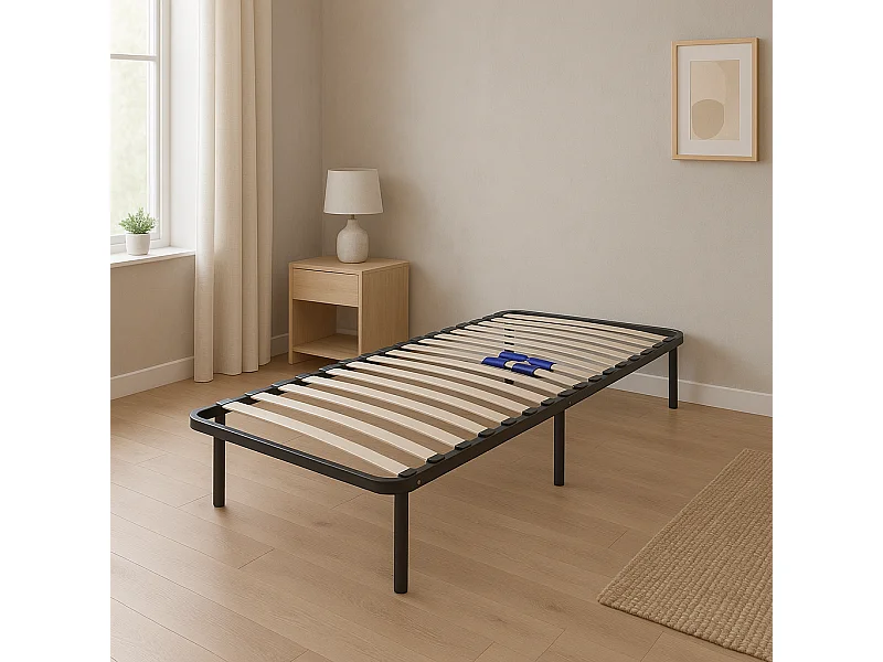 Sommier 140x190 cm Noir Cadre à lattes Renforcé - Compatible avec tous matelas - Soutien réglable - 17 lattes en 9mm - Structure métal 1,2 mm - CADRE A LATTE MA