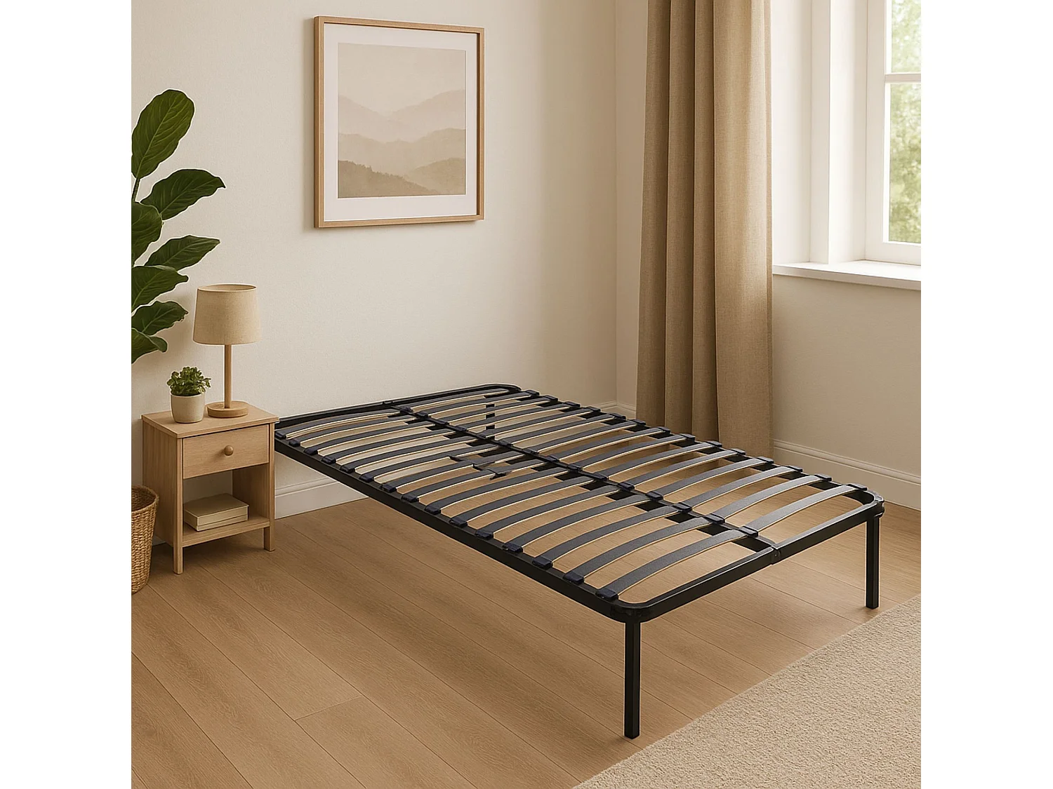 Sommier Cadre à Lattes Renforcé 140x190 cm - Compatible avec tous matelas - Soutien réglable - 17 lattes en 9mm - Structure métal 1,2 mm - MARION