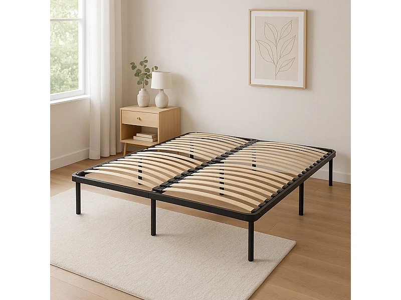 Sommier 120x200 Cadre à Lattes Renforcé Métal 1,4 mm 34 Lattes 9 mm et 3,5 cm Soutien Réglable - 4 Pieds x 29 cm Confort Optimisé Usage Quotidien - CADRE A LATT