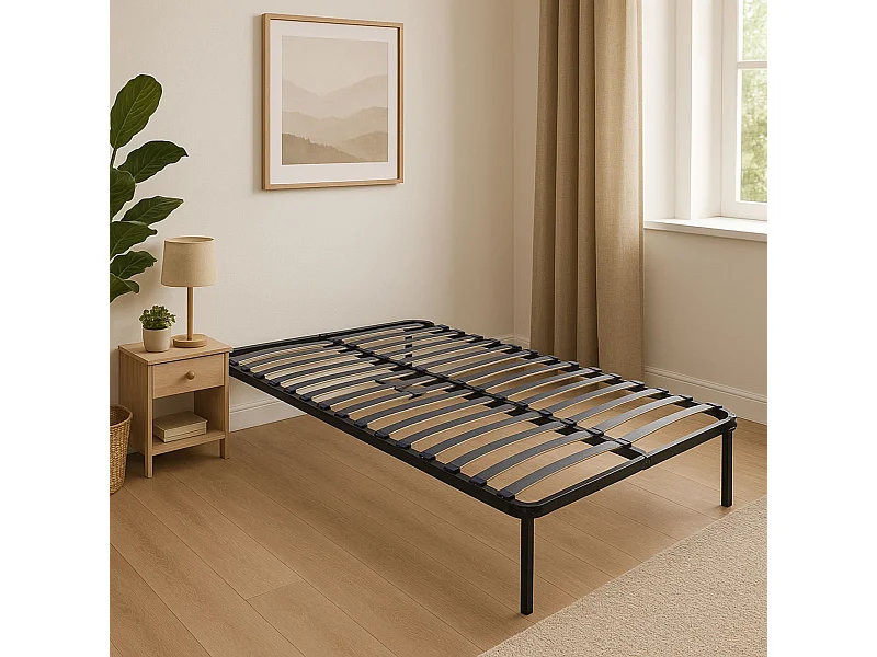 Sommier 140x190 cm Noir Cadre à lattes Renforcé - Compatible avec tous matelas - Soutien réglable - 17 lattes en 9mm - Structure metal 1,2 mm - CADRE A LATTE MARION