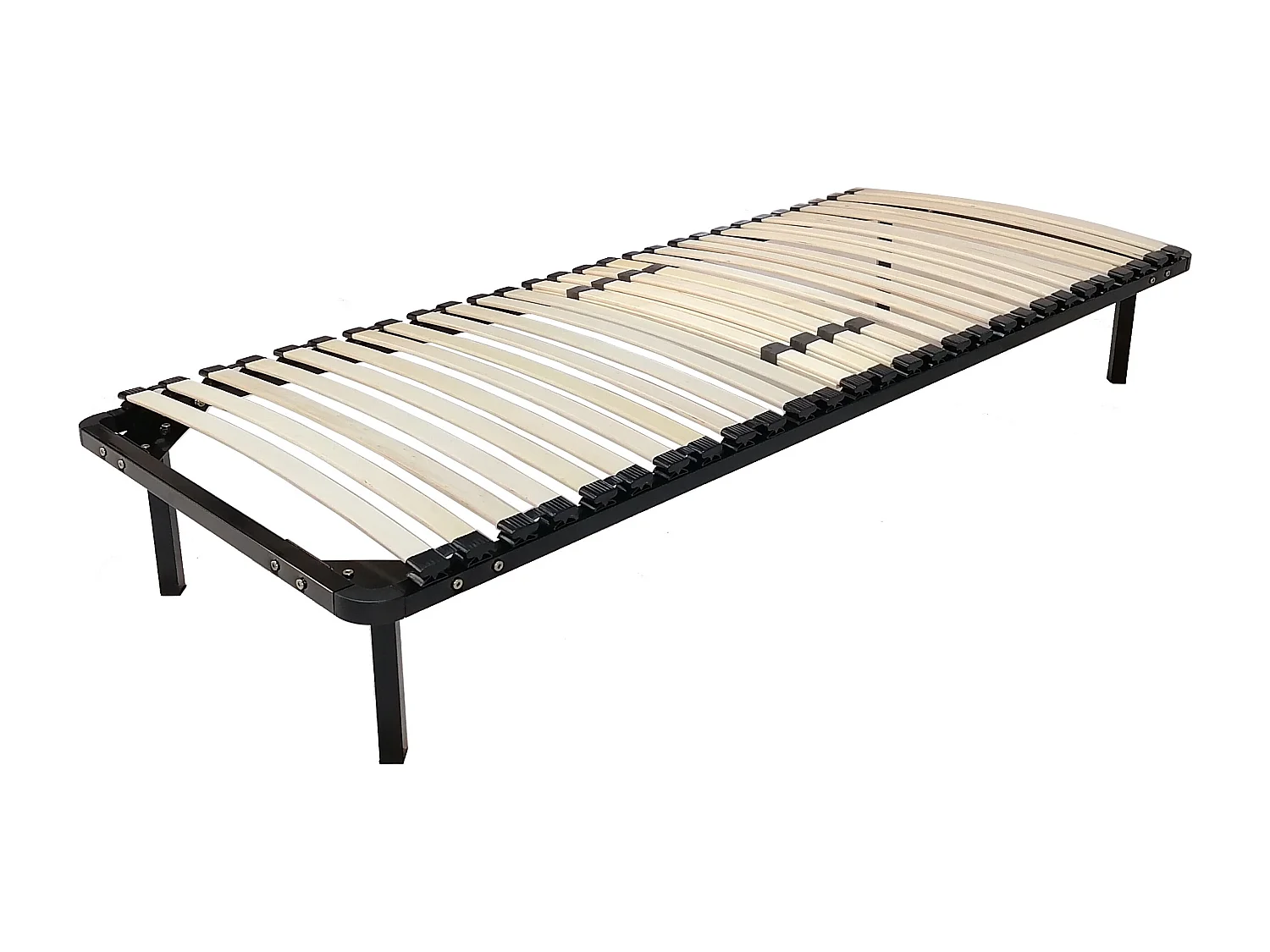 Sommier 90x200 Noir Cadre à Lattes Renforce et Soutien Réglable - 4 Pieds x 29 cm en Métal - Métal 1,4 mm - 34 Lattes 9 mm et 3,5 cm - Confort Optimisé Usage Qu