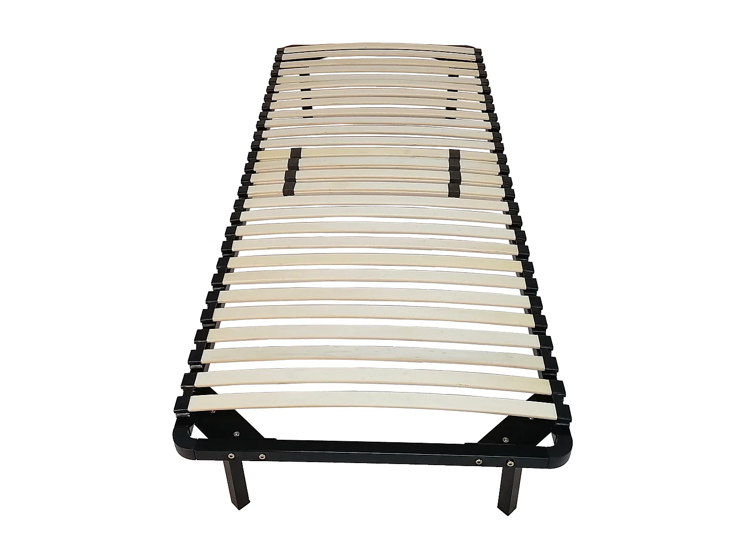 Sommier 90x200 Noir Cadre à Lattes Renforce et Soutien Réglable - 4 Pieds x 29 cm en Métal - Métal 1,4 mm - 34 Lattes 9 mm et 3,5 cm - Confort Optimisé Usage Qu