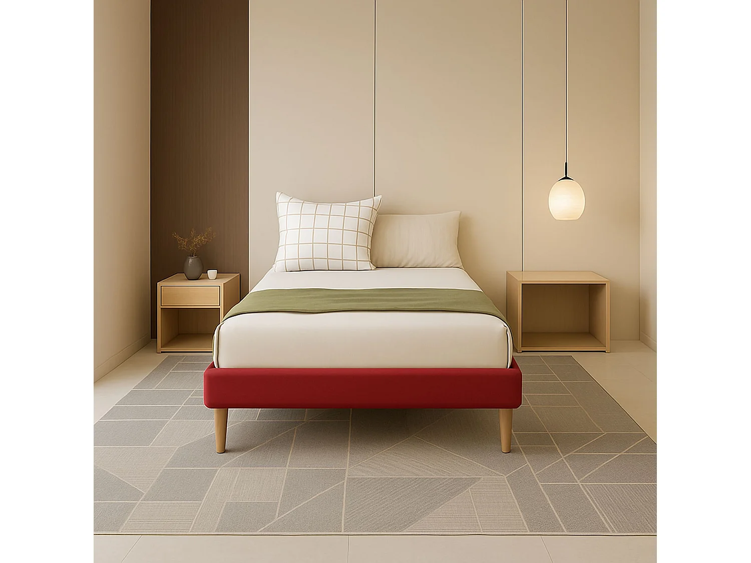 Gregory - Solide et Confortable Sommier Tapissier Rouge + Pieds en 20 cm pour Matelas en 90x190-13 Lattes