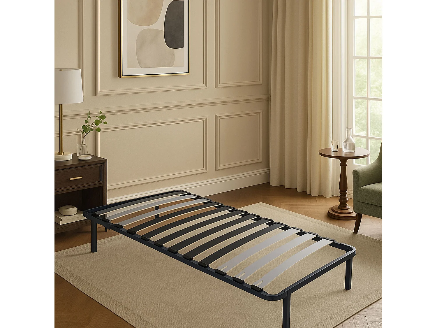 Sommier Metal 90x190 cm - 29 cm de hauteur - Compatible avec Matelas Standard - 9 Larges Lattes de 12,5 cm - Epaisseur 1,2 mm - Solide et Confortable - CADRE A