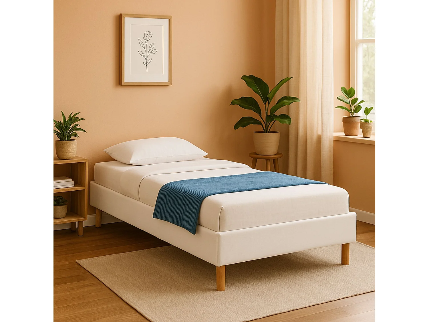 Sommier Tapissier 90x200 cm - 18 cm - Compatible avec Tous Matelas - Confort Optimal - Montage Rapide et Facile - 13 Lattes - SOMMIER ADRIEN BLANC