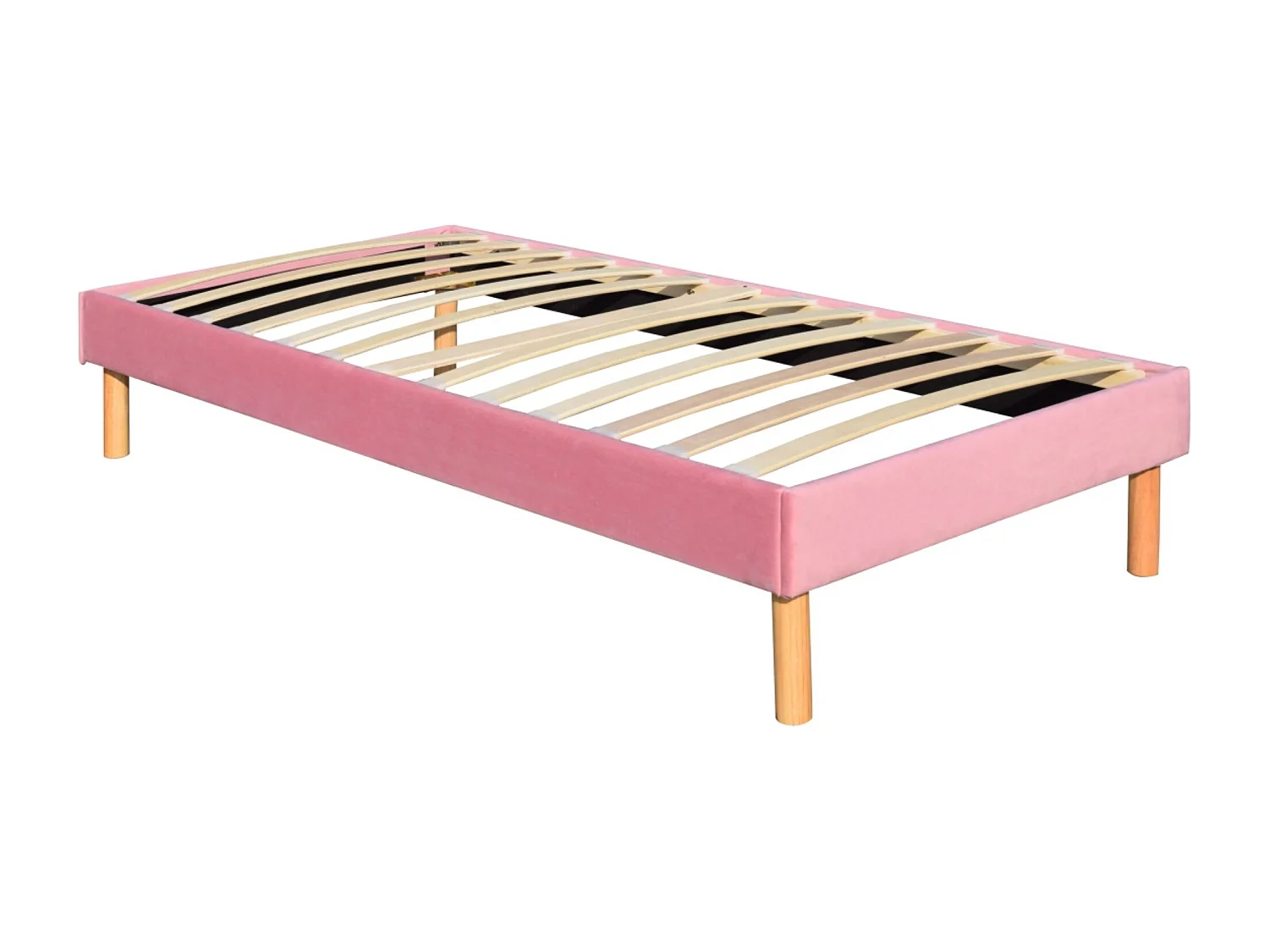 Gregory - Solide et Confortable Sommier Tapissier Rose + Pieds en 20 cm pour Matelas en 90x200-13 Lattes