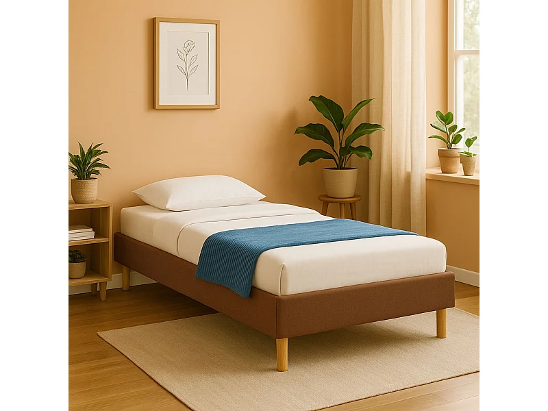 Gregory - Solide et Confortable Sommier Tapissier Marron + Pieds en 20 cm pour Matelas en 90x190-13 Lattes - Montage Rapide et Facile - revetement PVC Facile d'