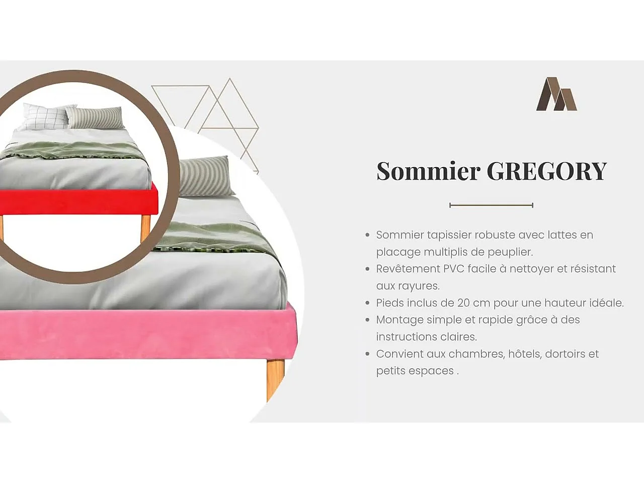 Gregory - Solide et Confortable Sommier Tapissier Marron + Pieds en 20 cm pour Matelas en 90x200-13 Lattes - Montage Rapide et Facile - revetement PVC Facile d'