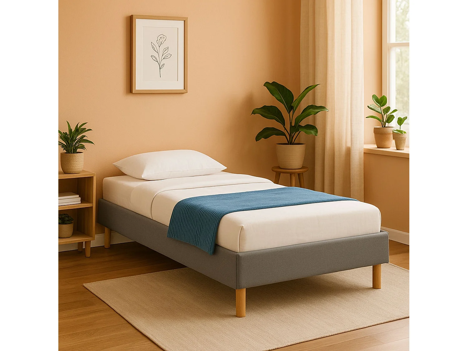 mina - Solide et Confortable Sommier Tapissier gris + Pieds en 20 cm pour matelas en 80x190 - 13 Lattes - Montage Rapide et Facile - revetement Microfibre facil