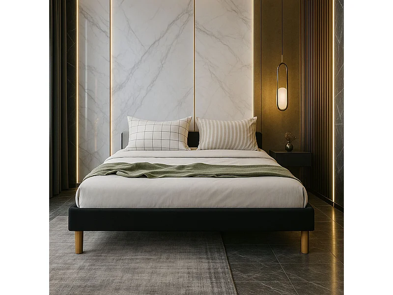 Adrien - Solide et Confortable Sommier Tapissier Noir + Pieds en 18 cm pour Matelas en 200x200 - 2 x 13 Lattes - revetement Tissu Polyester Facile d'entretien