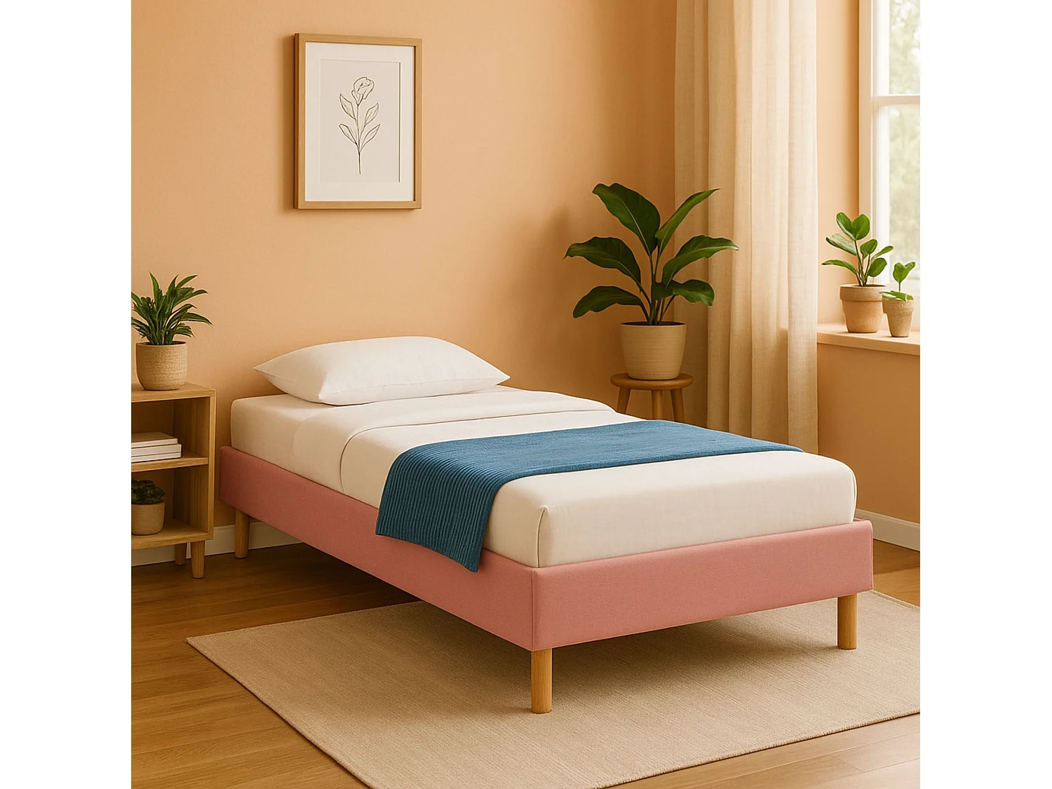 Gregory - Solide et Confortable Sommier Tapissier Rose + Pieds en 20 cm pour Matelas en 90x190-13 Lattes