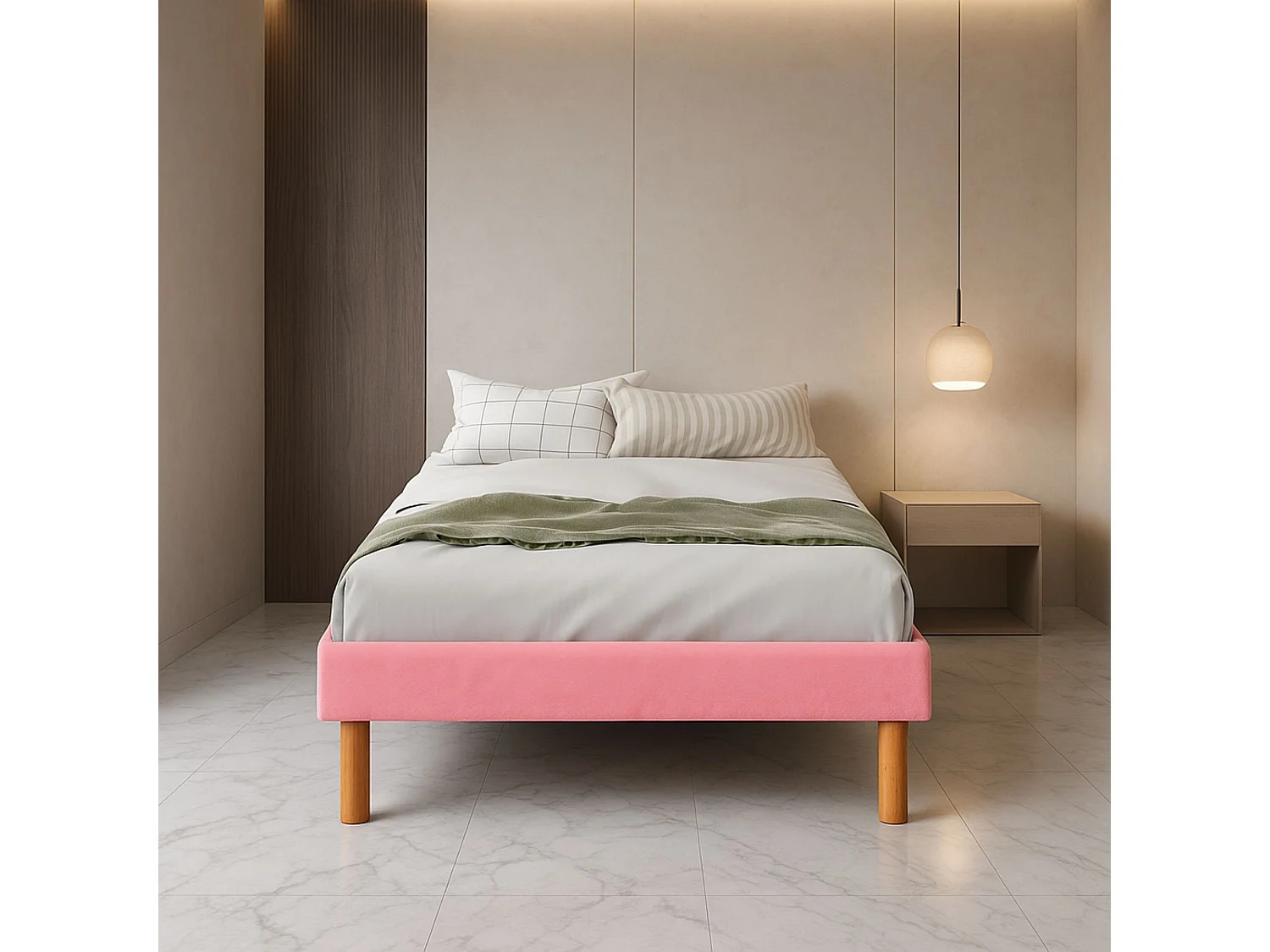 Gregory - Solide et Confortable Sommier Tapissier Rose + Pieds en 20 cm pour Matelas en 90x190-13 Lattes