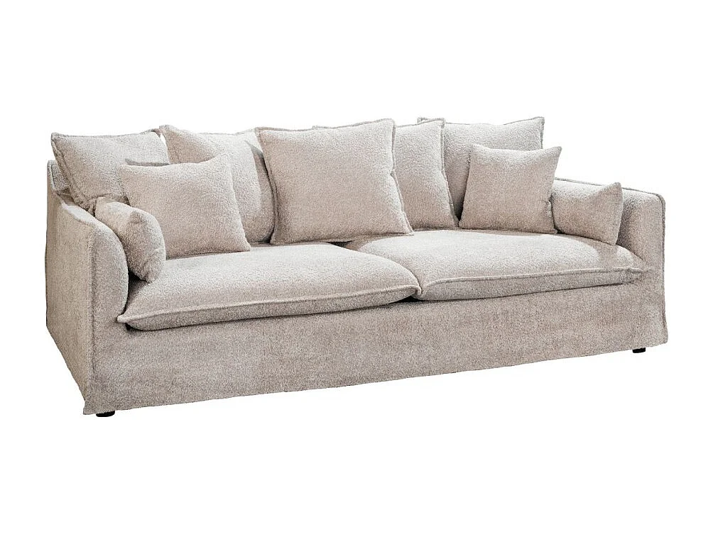 Canapé droit KALIA – Tissu bouclette beige champagne – 3 places – Style contemporain