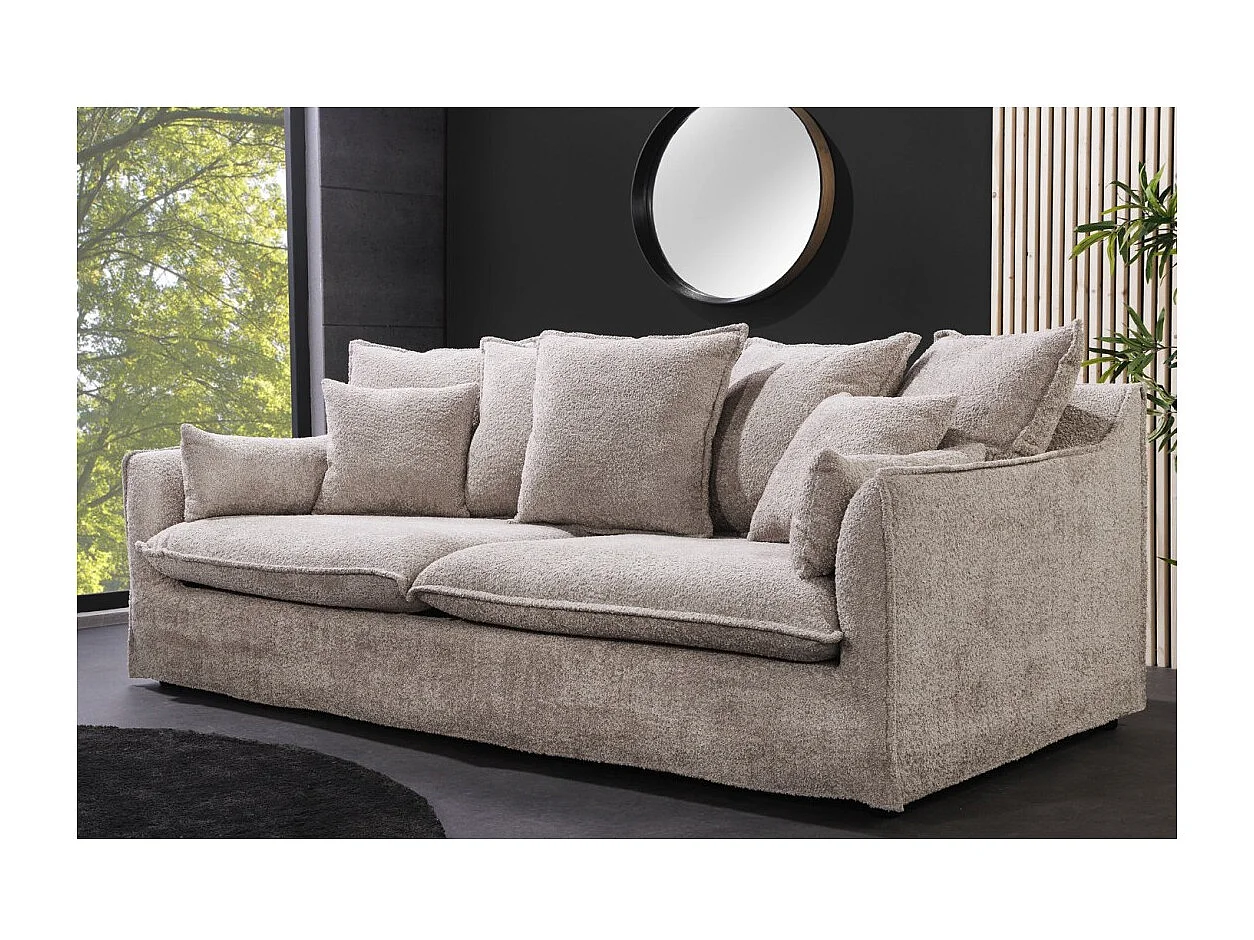 Canapé droit KALIA – Tissu bouclette beige champagne – 3 places – Style contemporain