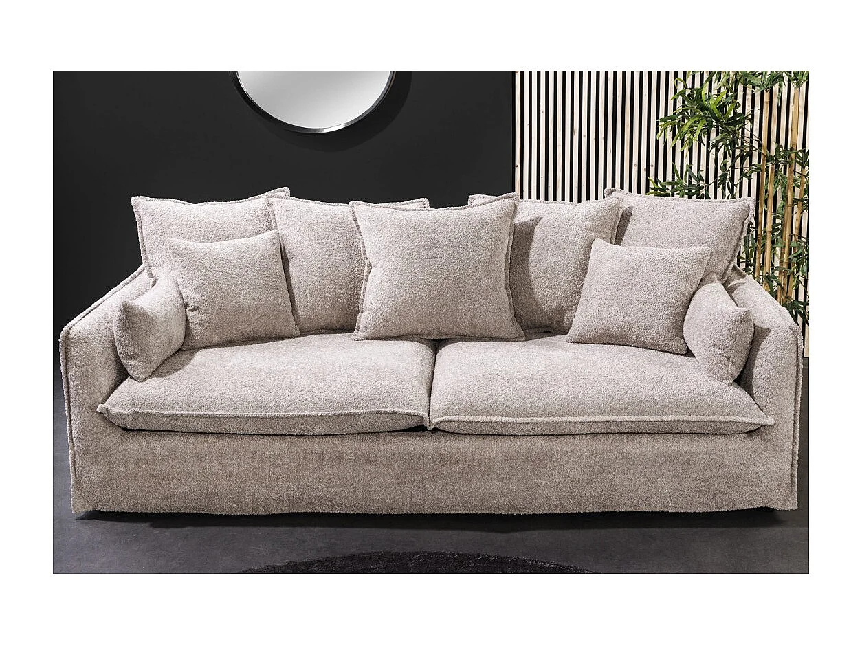 Canapé droit KALIA – Tissu bouclette beige champagne – 3 places – Style contemporain