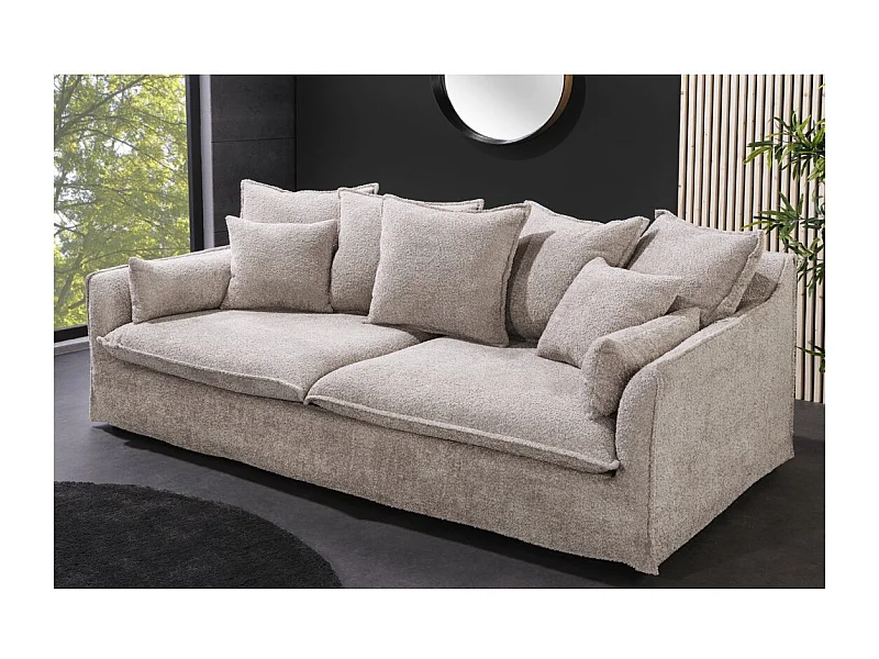 Canapé droit KALIA – Tissu bouclette beige champagne – 3 places – Style contemporain