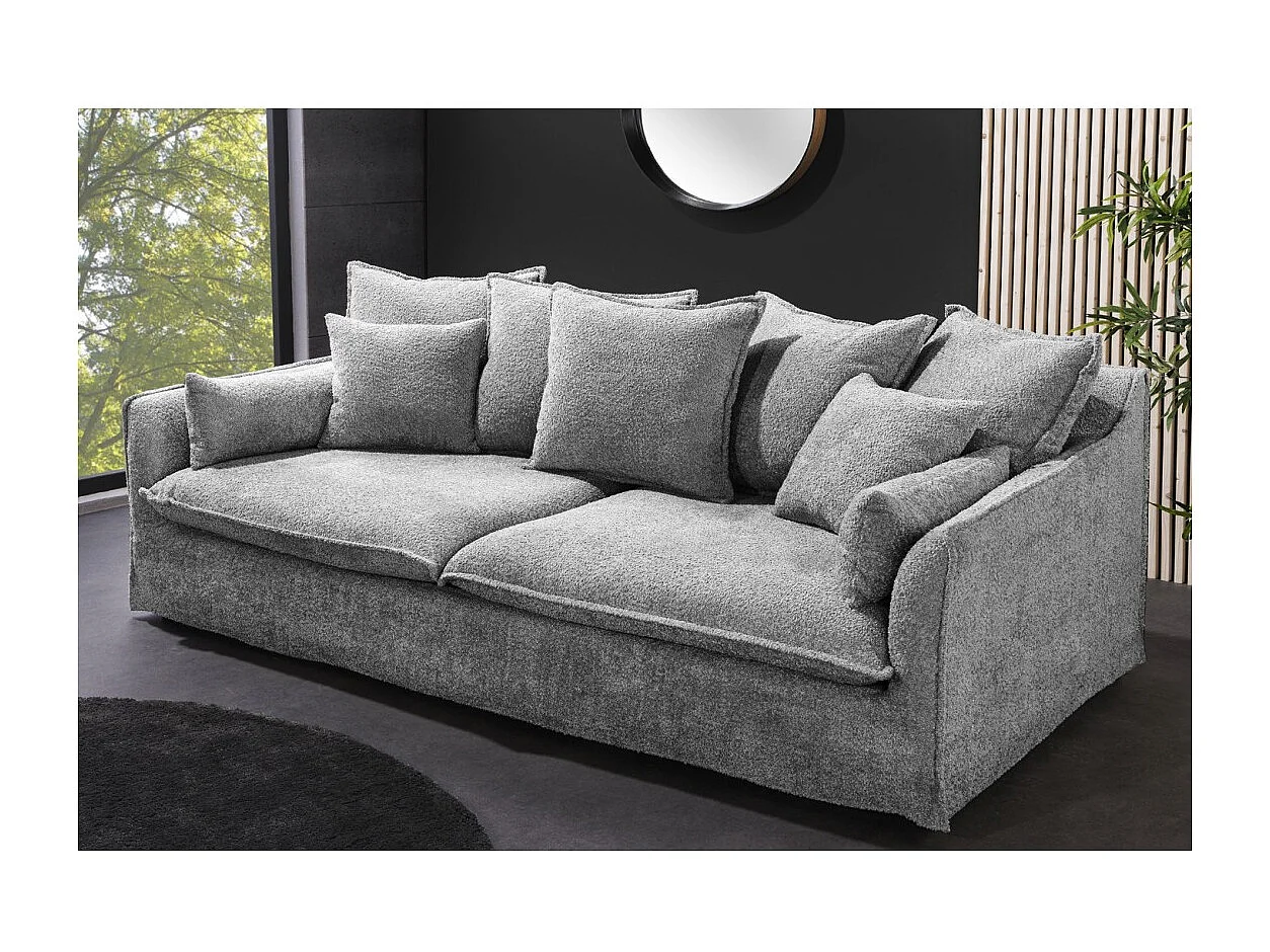 Canapé droit KALIA – Tissu bouclette gris – 3 places – Style contemporain