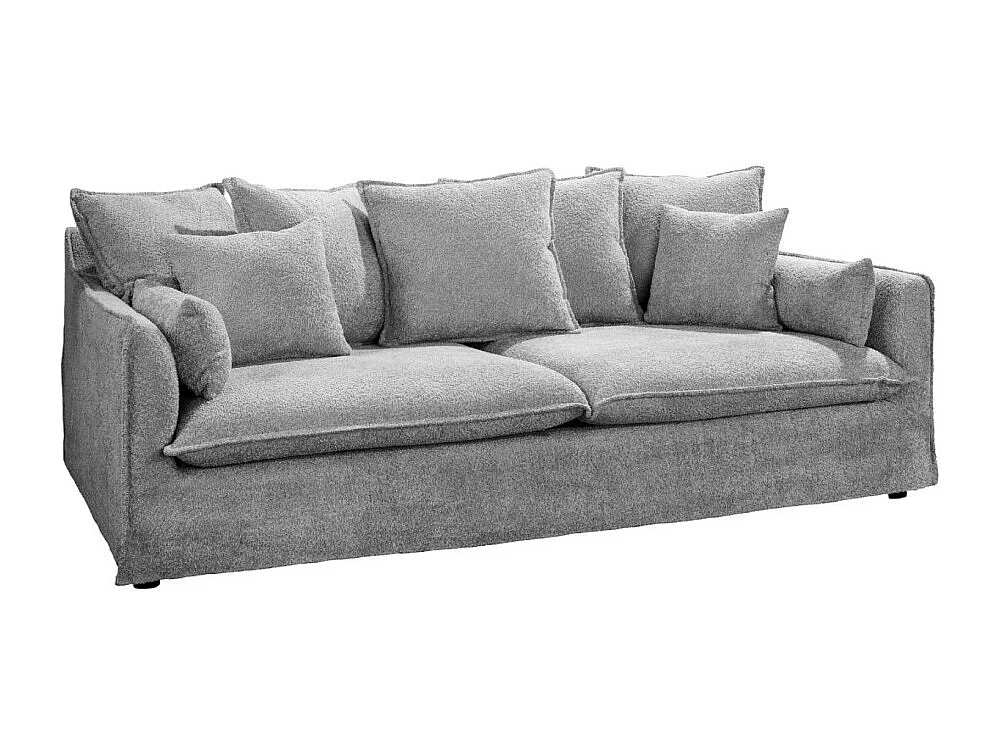 Canapé droit KALIA – Tissu bouclette gris – 3 places – Style contemporain