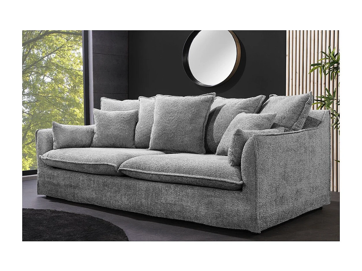 Canapé droit KALIA – Tissu bouclette gris – 3 places – Style contemporain