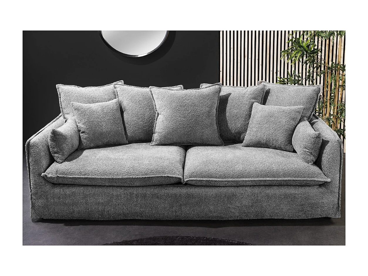 Canapé droit KALIA – Tissu bouclette gris – 3 places – Style contemporain