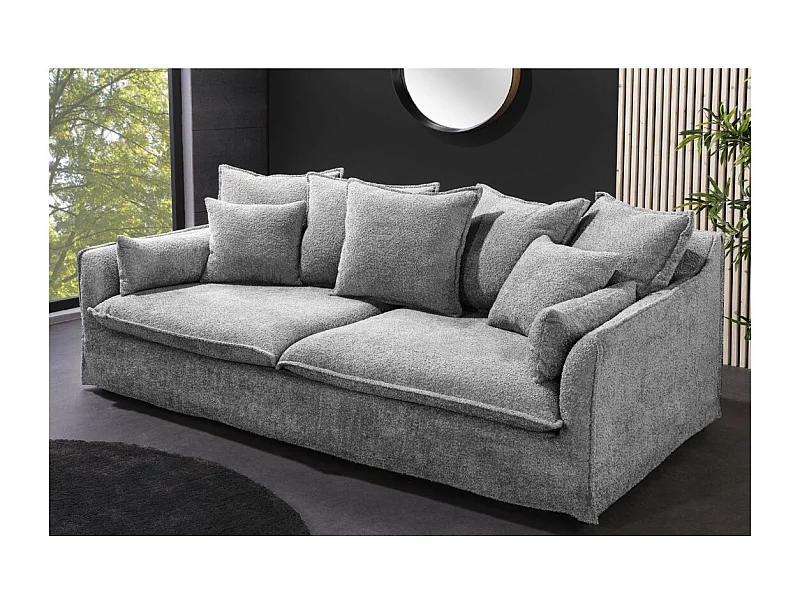 Canapé droit KALIA – Tissu bouclette gris – 3 places – Style contemporain