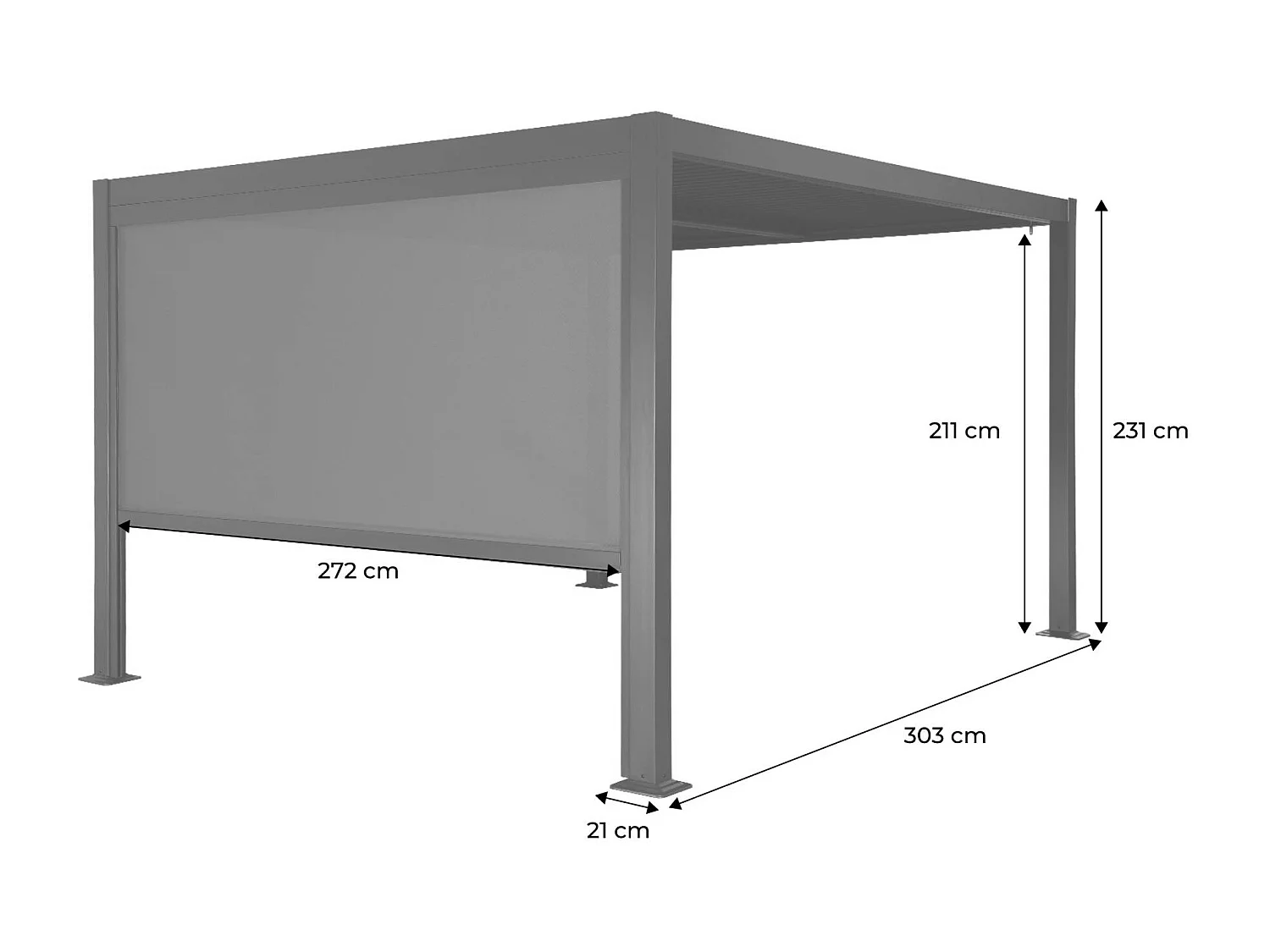 Pergola bioclimatique aluminium et acier 3x3m lames orientables + store 3m PALACE noir