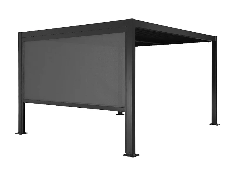 Pergola bioclimatique aluminium et acier 3x3m lames orientables + store 3m PALACE noir