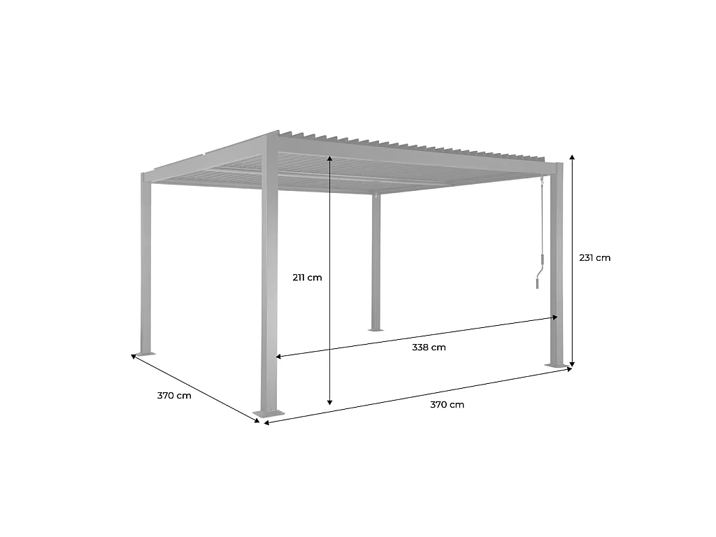 Pérgola bioclimática de aluminio y acero con lamas orientables,