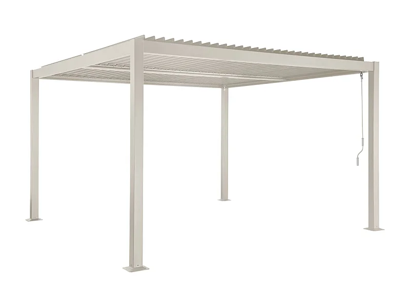 Pergola bioclimatique beige aluminium et acier lames orientables 3.6x3.6m Palace