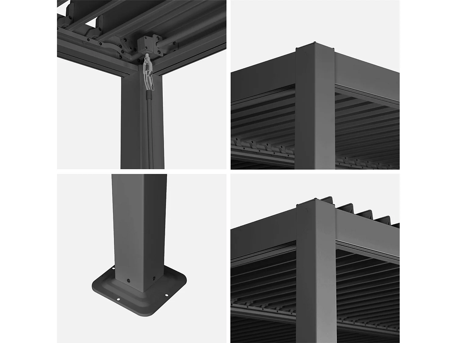Pergola bioclimatique anthracite aluminium et acier lames orientables 3.6x3.6m Palace