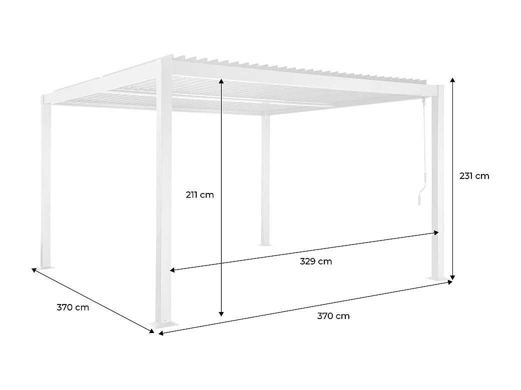 Pergola bioclimatica 3.6x3.6m in alluminio e acciaio con lamelle