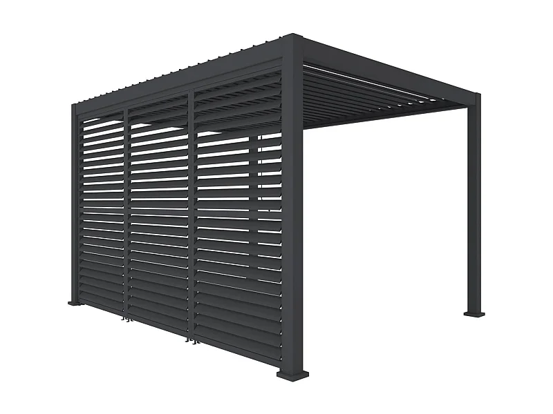 Pergola bioclimatique aluminium 4x3m anthracite + 3 persiennes 130cm à lames orientables Triomphe