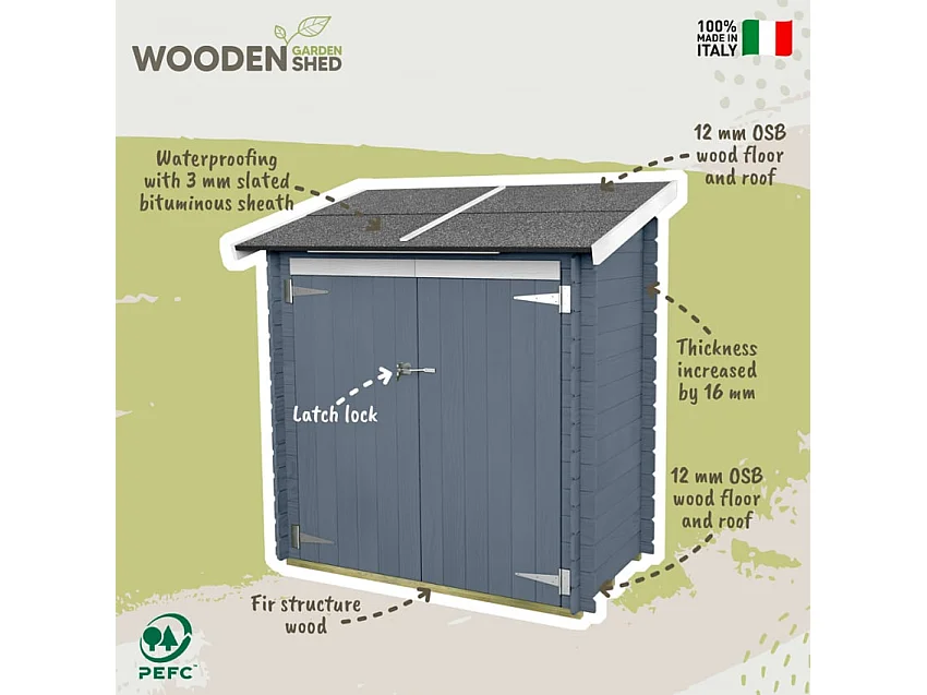 Holzhaus Bh16 Ambrogio Grau 155x85 cm PDC pefc