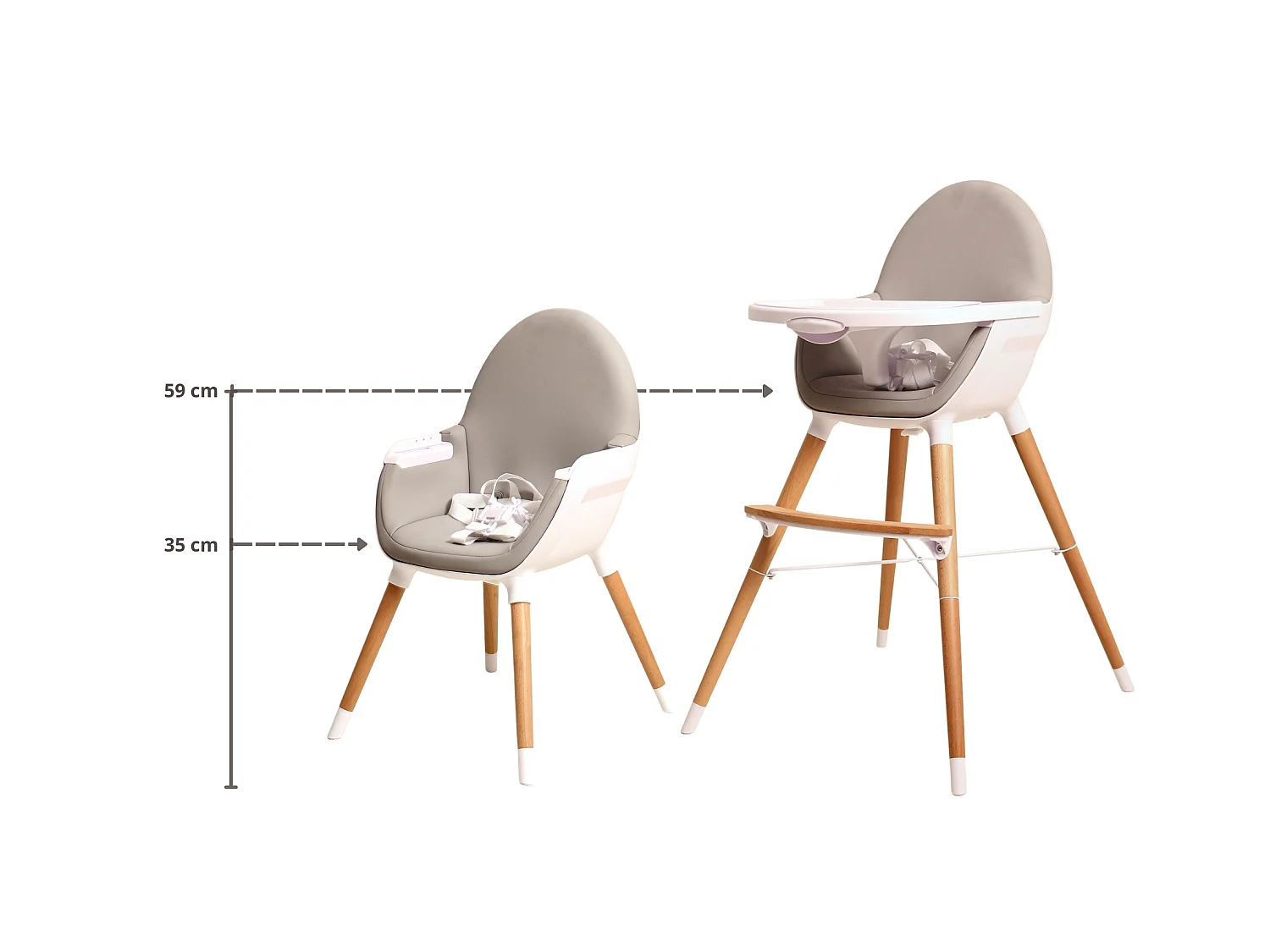 Baby-Hochstuhl mitwachsend Holz Weiß und Grau