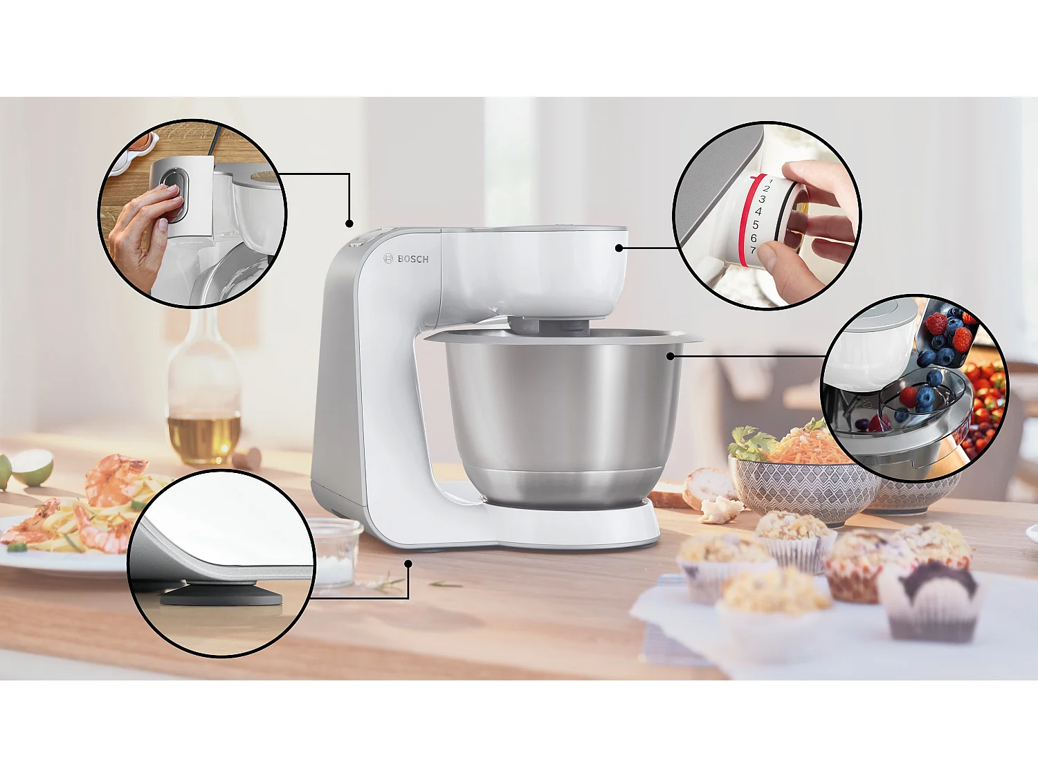 Bosch Série 4, Robot de cuisine, MUM 5, 1000 W, blanc, argent, MUM58200