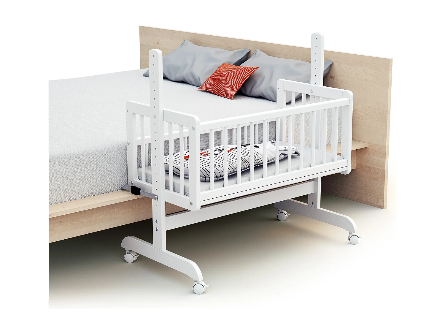 Umwandelbare Co-Sleeping-Wiege ESSENTIEL Holz Weiß 40 x 80