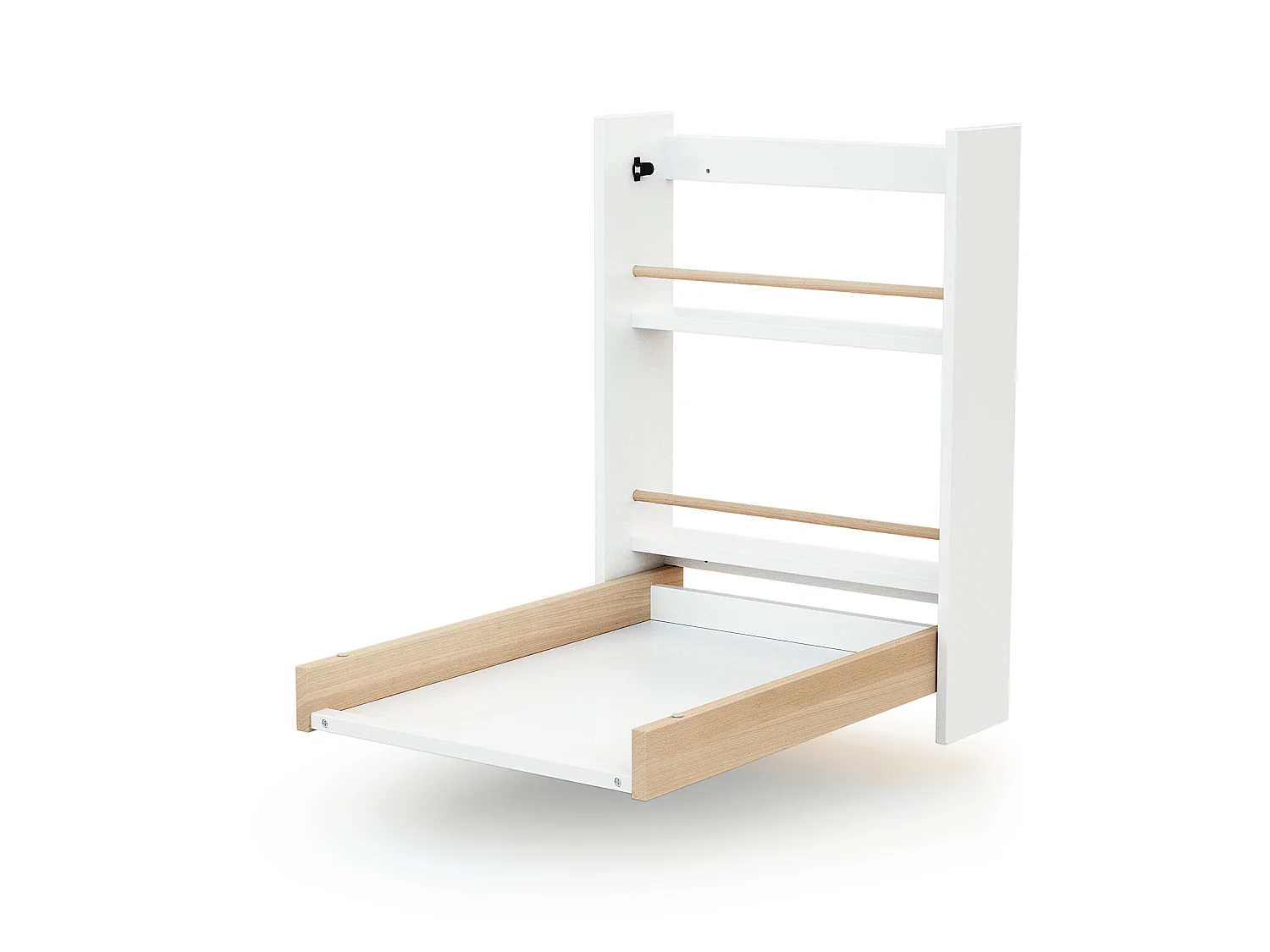 Table à langer murale rabattable en bois avec matelas EAZY Blanc et Hêtre Verni