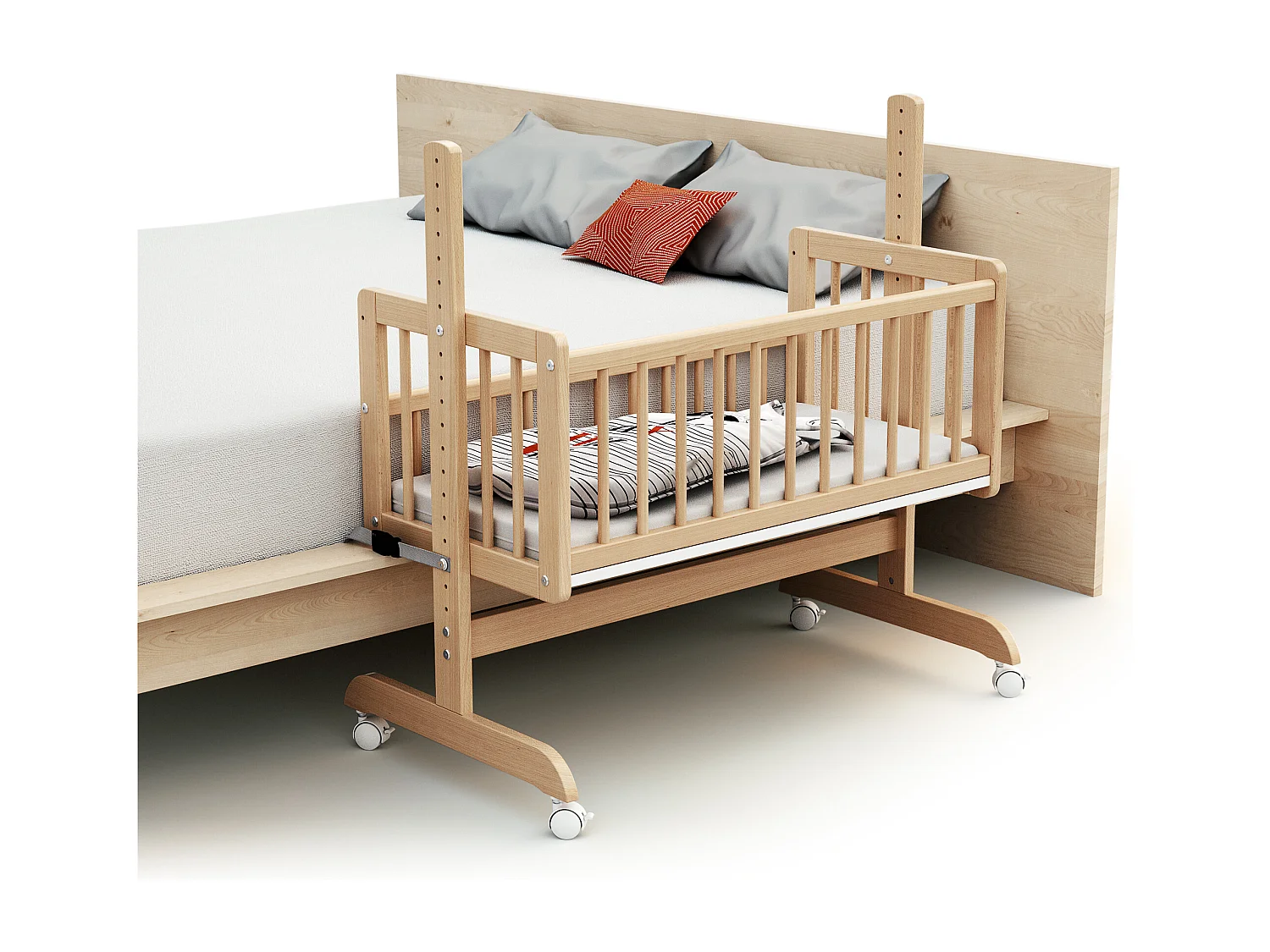 Umwandelbare Co-Sleeping-Wiege ESSENTIEL Holz Buche Lackiert 40 x 80
