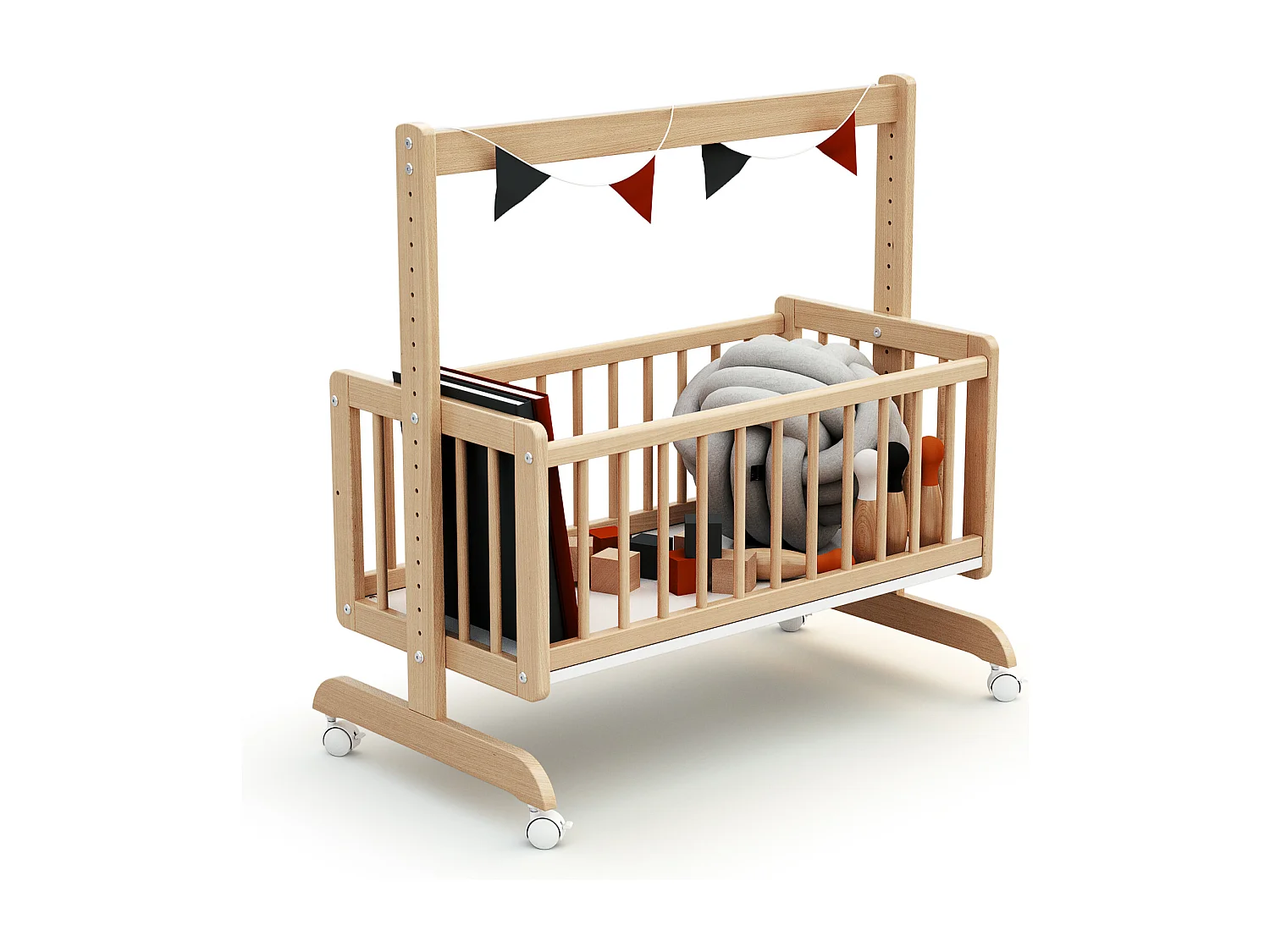 Umwandelbare Co-Sleeping-Wiege ESSENTIEL Holz Buche Lackiert 40 x 80