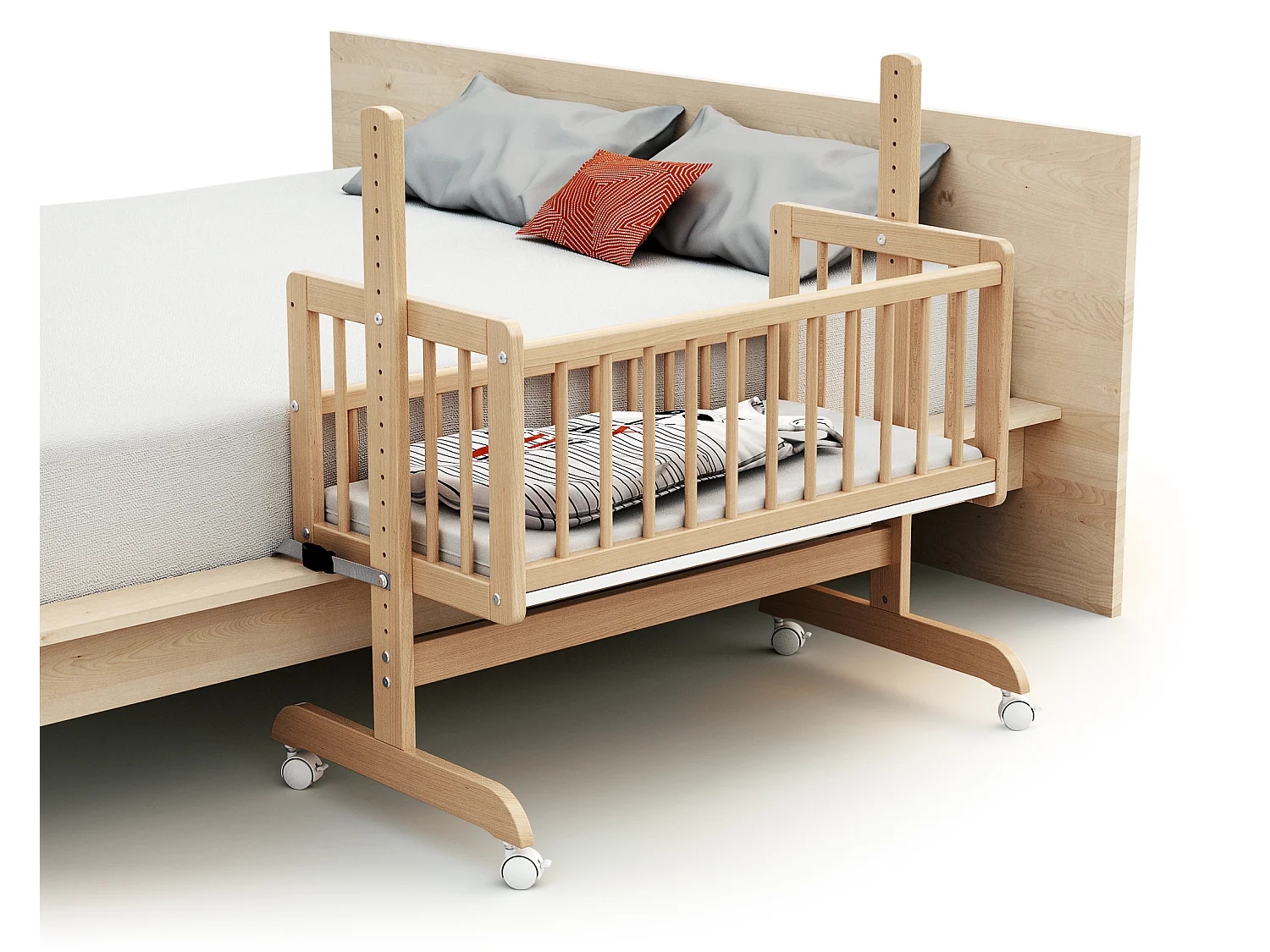 Omvormbaar wiegje voor co-sleeping NINO in hout Beuken Gelakt 40 x 80 cm