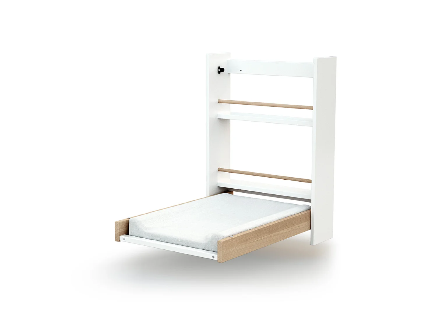 Table à langer murale rabattable en bois EAZY Blanc et Hêtre Verni