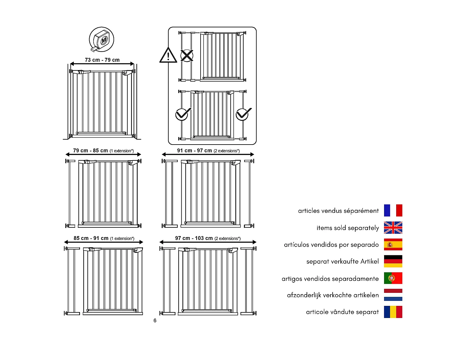 Porta de segurança para bebés de aço Branco