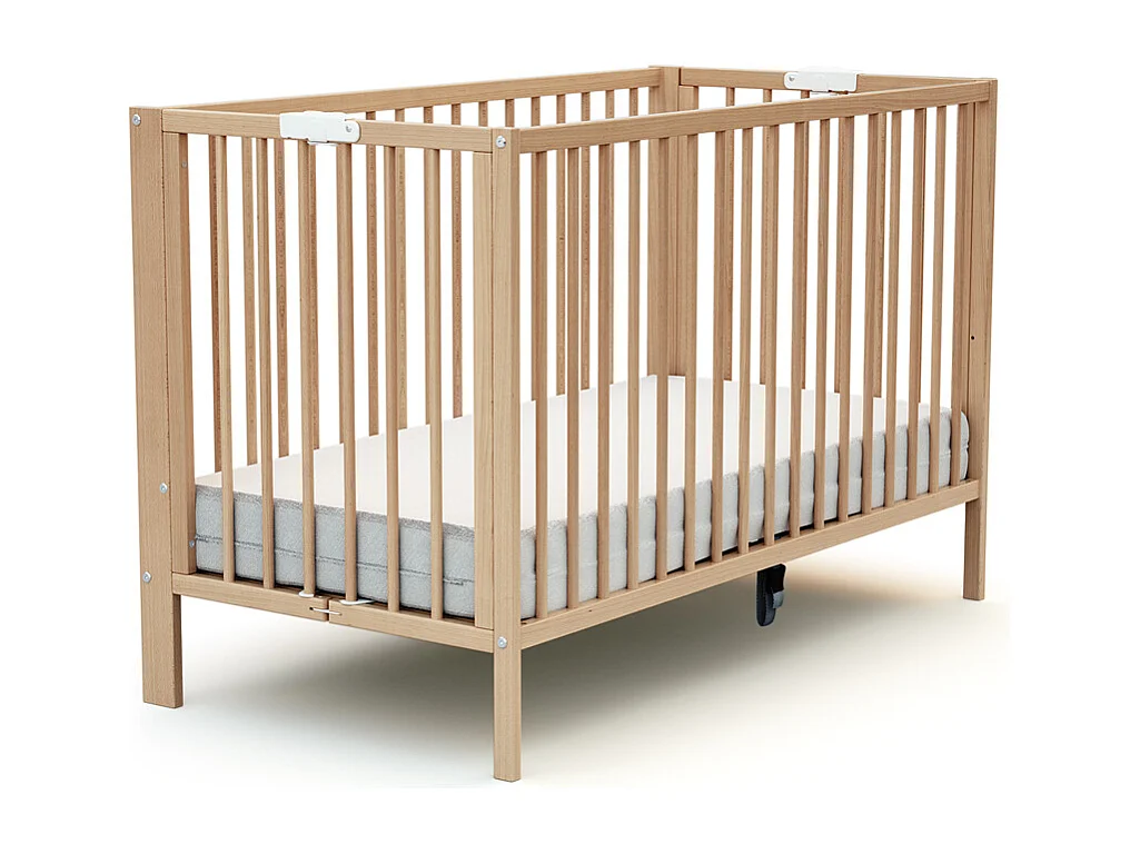 Klappbares Babybett FOLDO Holz Buche Lackiert 60 x 120