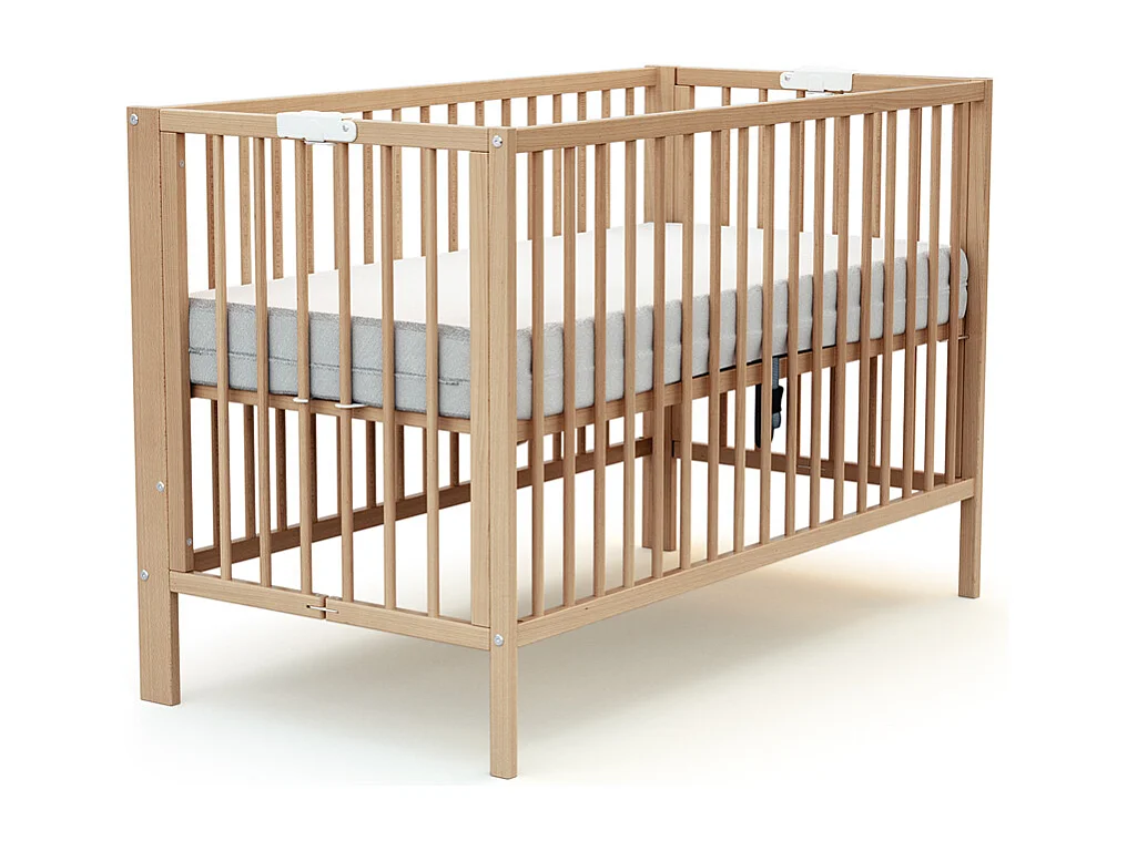 Klappbares Babybett FOLDO Holz Buche Lackiert 60 x 120