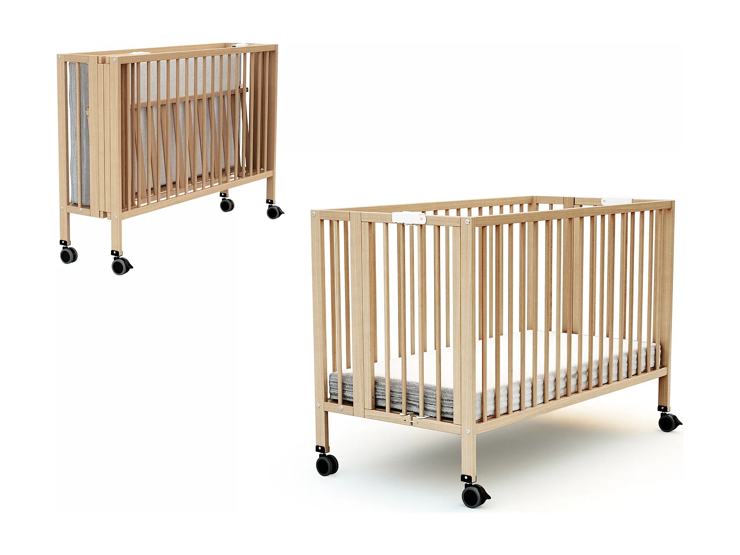 Cama de bebe dobrável ESSENTIEL de madeira Faia envernizada 60 x 120 cm