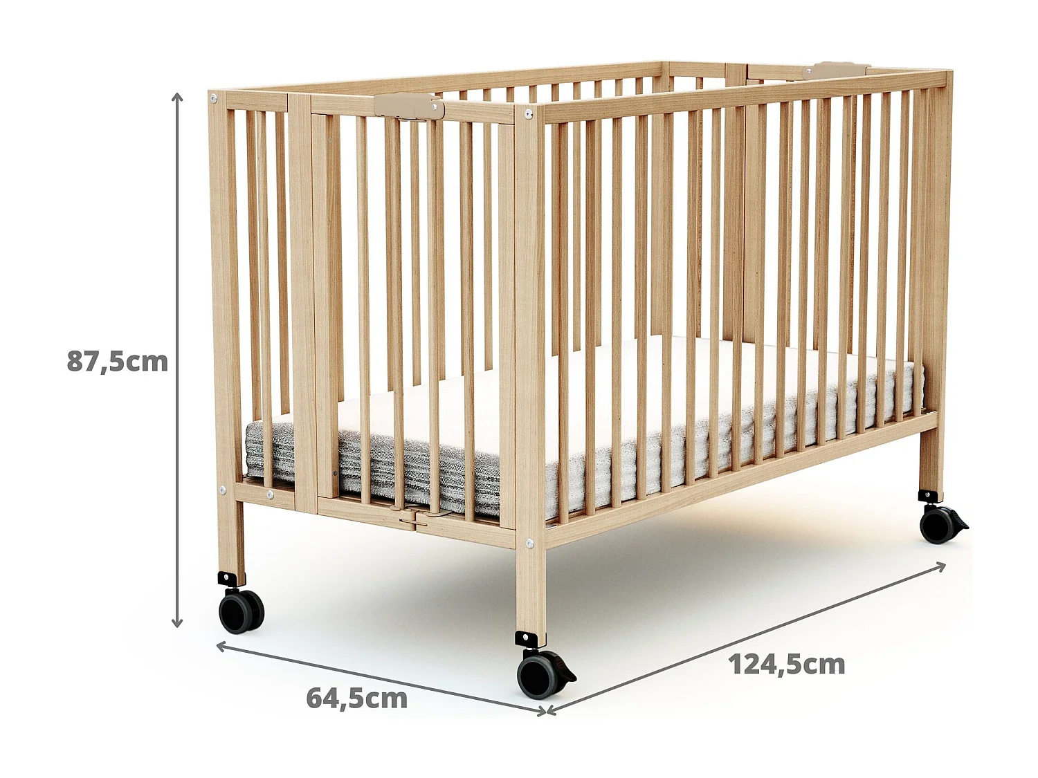 Cama de bebe dobrável FLOW de madeira Faia envernizada 60 x 120 cm