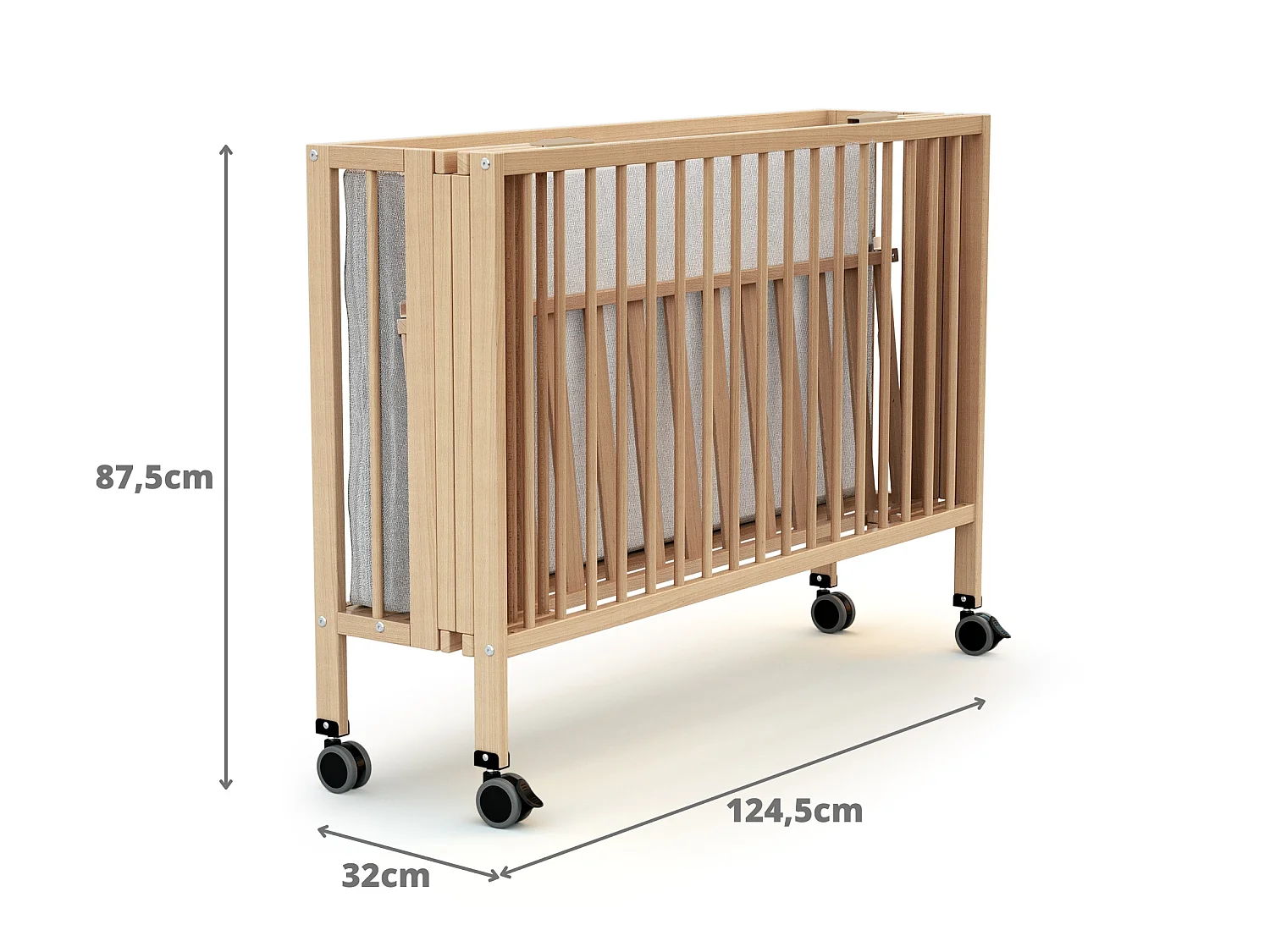 Cama de bebe dobrável FLOW de madeira Faia envernizada 60 x 120 cm