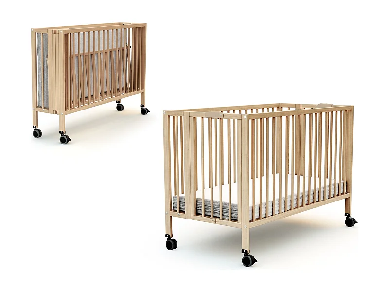 Klappbares Babybett FLOW PRO Holz Buche Lackiert 60 x 120