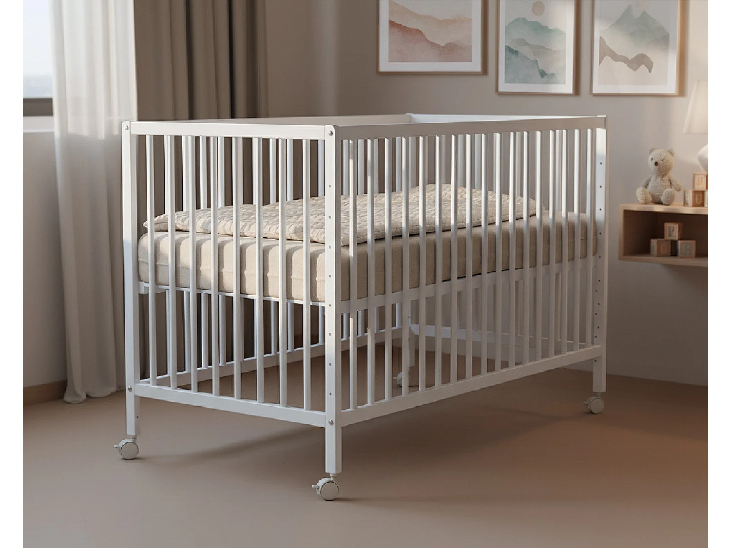 Lit bébé cododo en bois avec roulettes 60 x 120 cm LIO