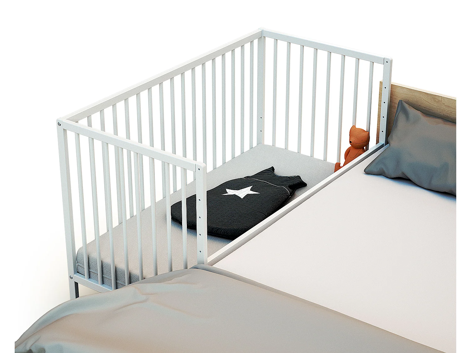 Lit bébé cododo en bois avec roulettes 60 x 120 cm LIO